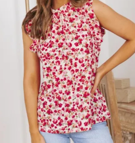 ♥️New Red floral print mock neck top - Picture 7 of 16
